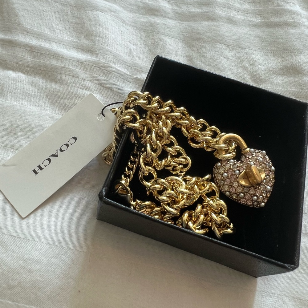 Gorgeous Coach Heart Necklace with Pink Crystals